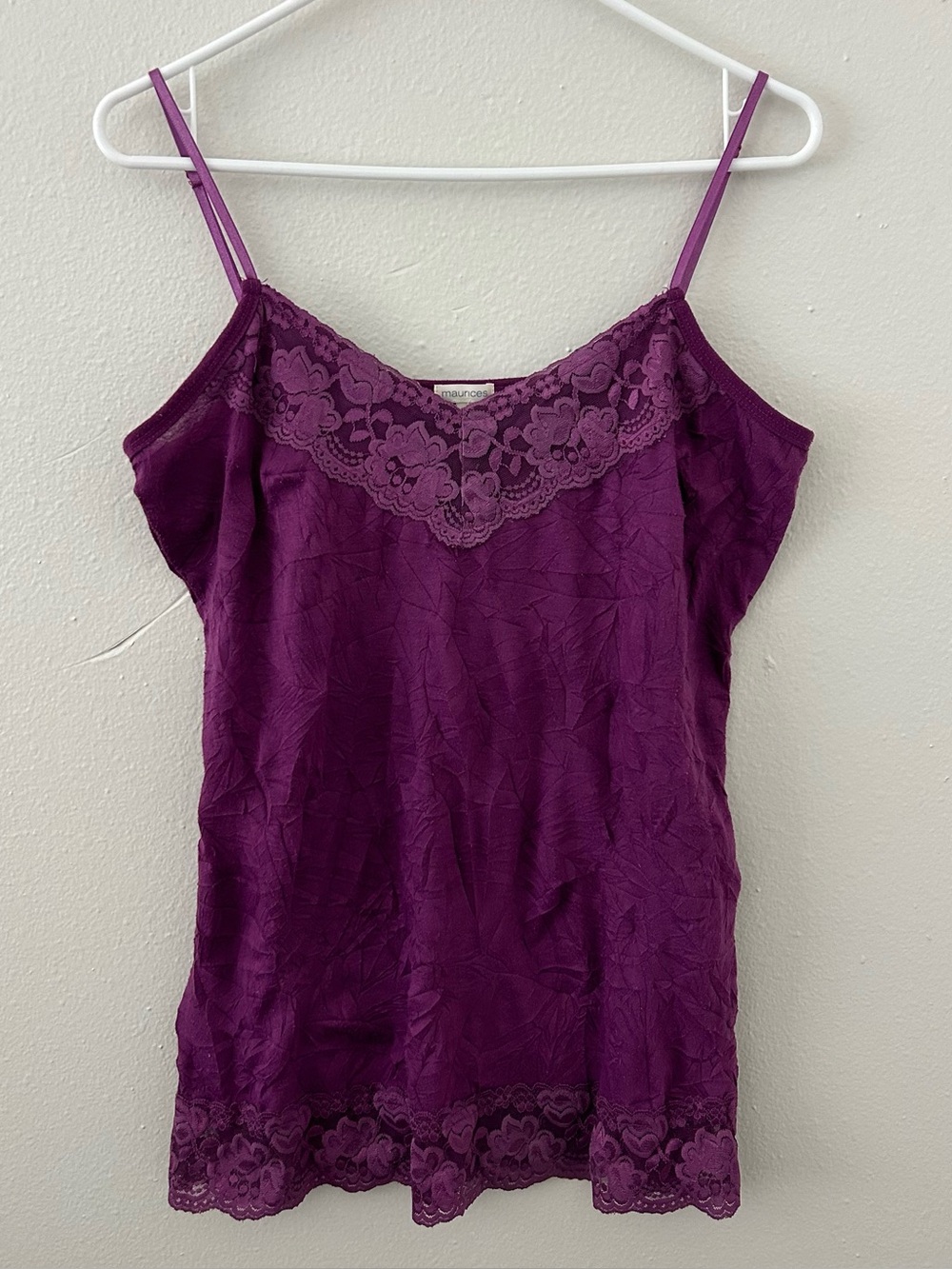 Y2K Maurices Purple Lace Trim Cami Womens XL Camisole Spaghetti Strap Tank Top